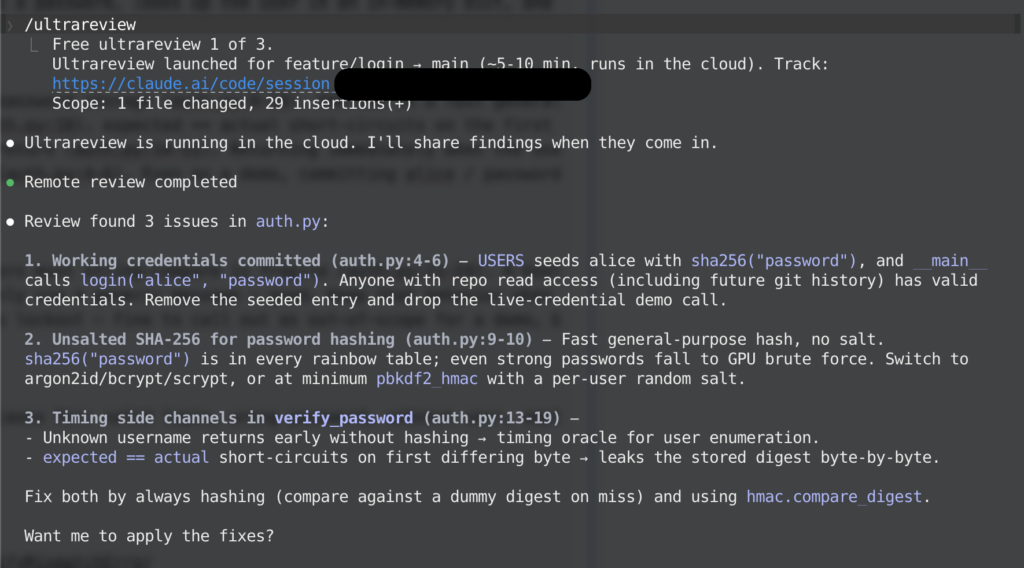 Claude Code /ultrareviewを使ってみた