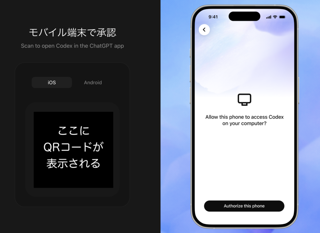 QRコードが表示される画面