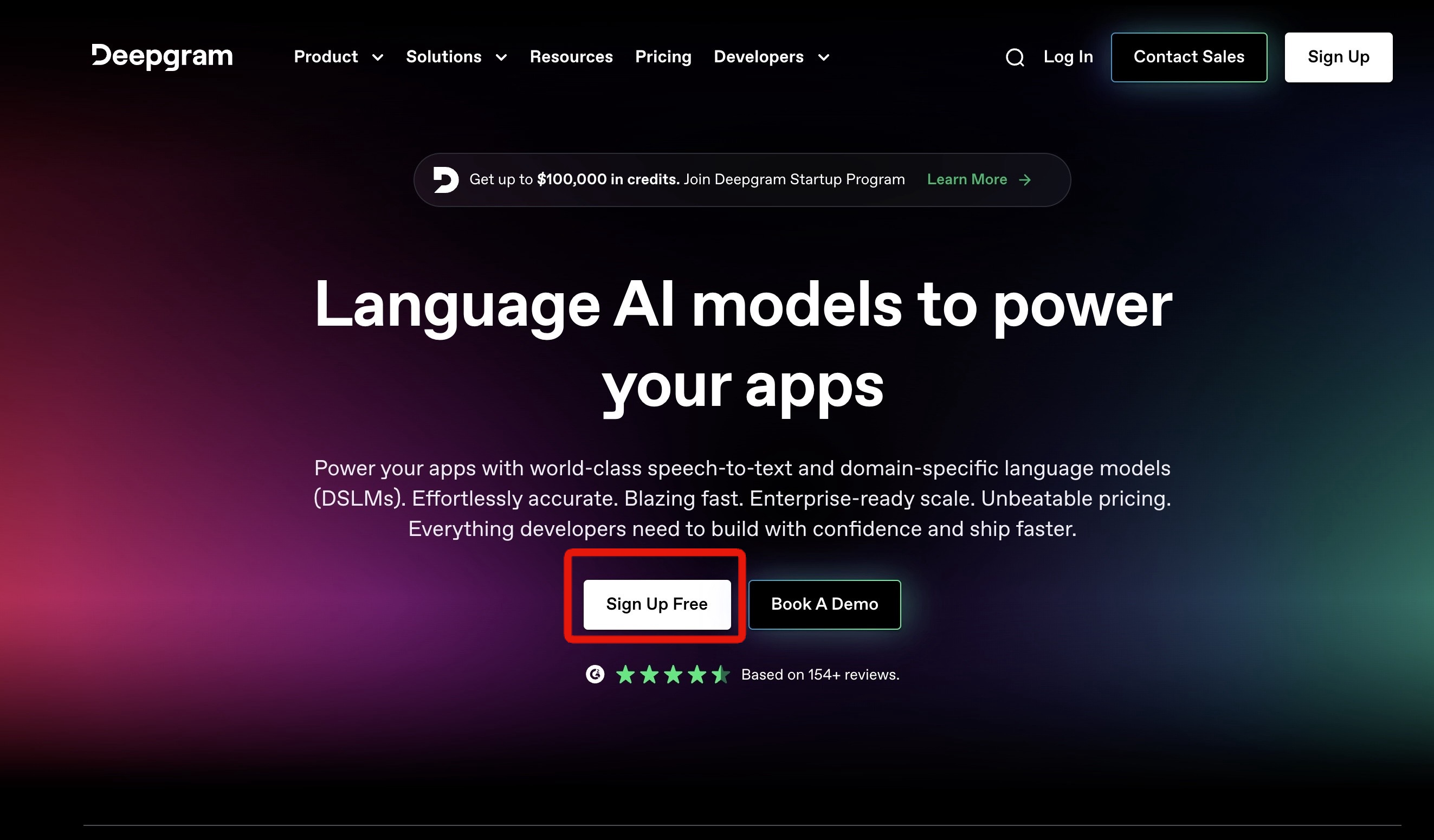 DeepgramのSign Up Free