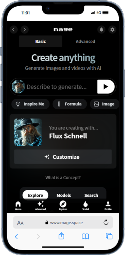 スマホからアクセスしたMage.spaceの画面