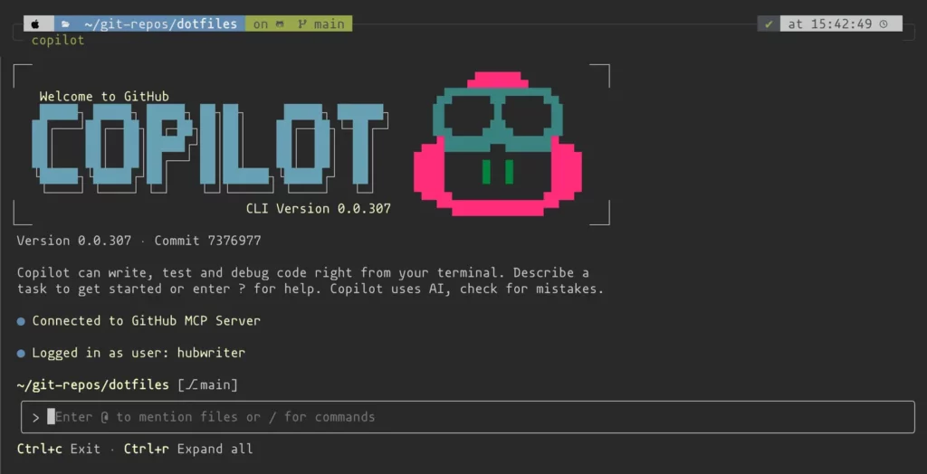 GitHub Copilot CLIの操作画面