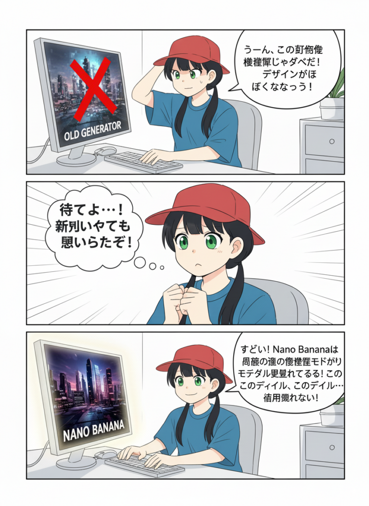Nano Bananaで生成に失敗した日文の漫画