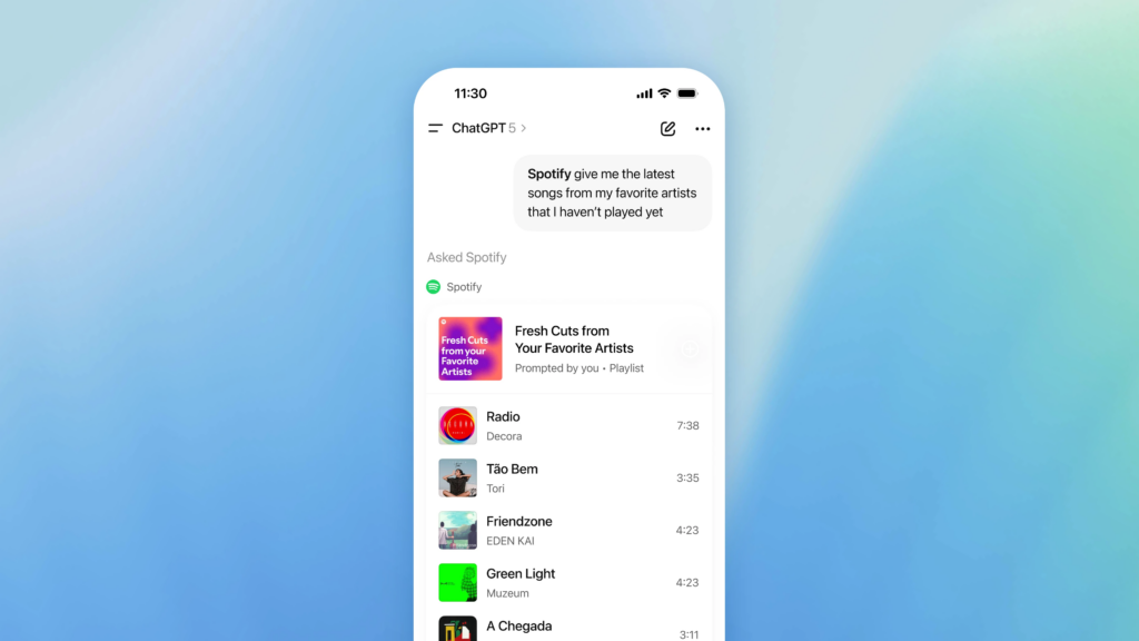 Apps Inside ChatGPTでのSpotify稼働例