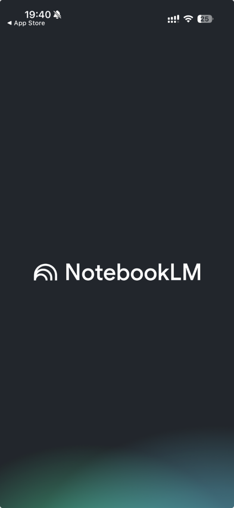 NotebookLMアプリ起動画面