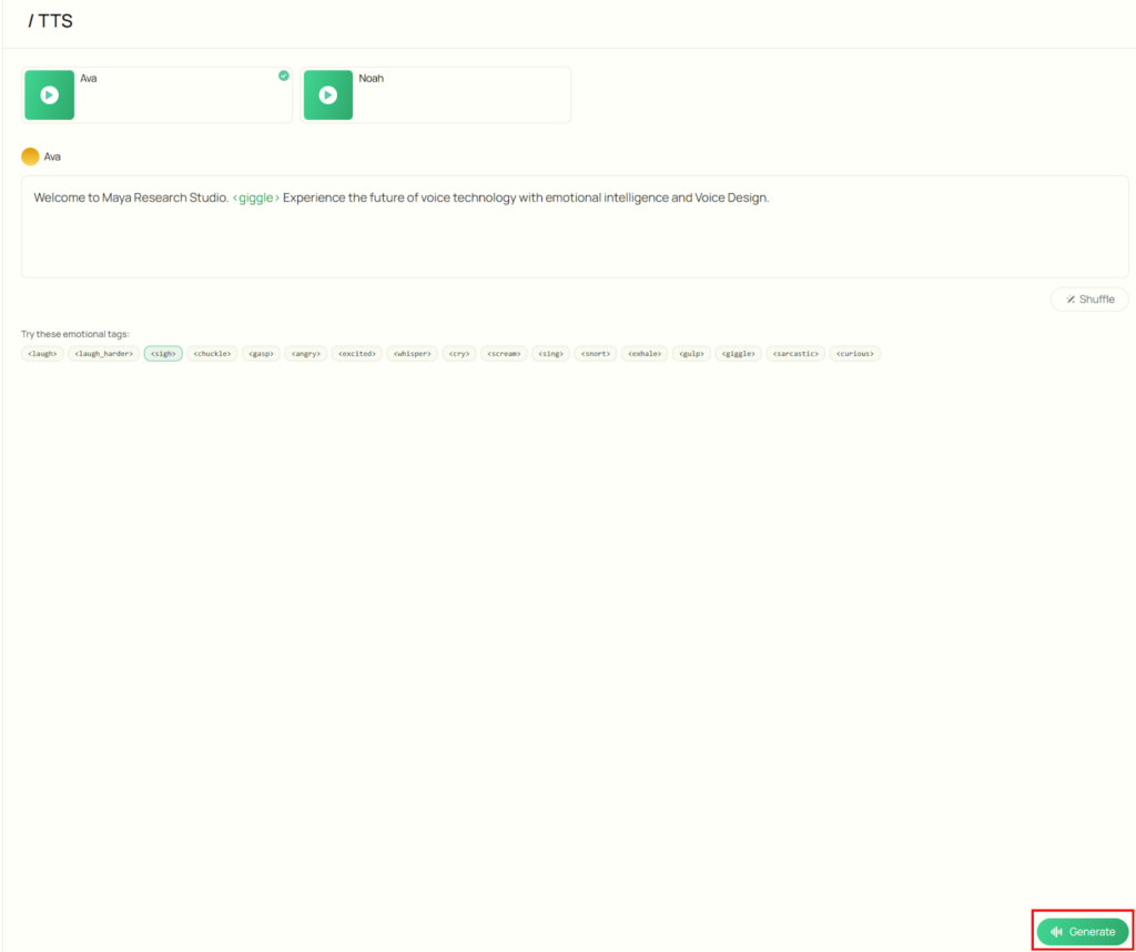 Generateボタンで生成開始