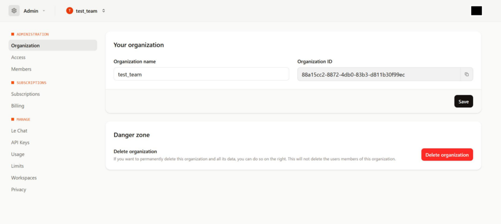 Mistral AI Studio Admin画面
