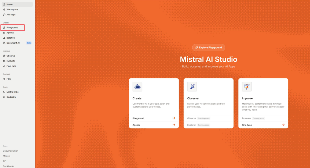 AI Studioトップ画面