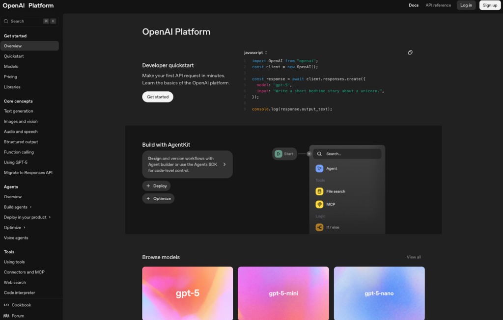 OpenAI Platformログイン前画面