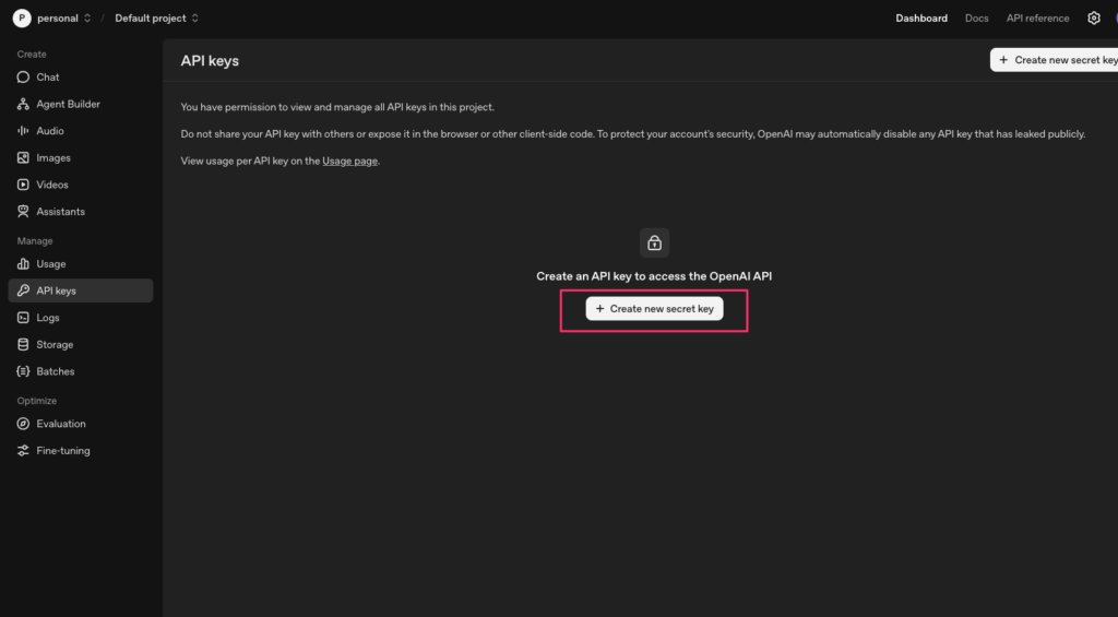 OpenAI-API APIkeyの作成