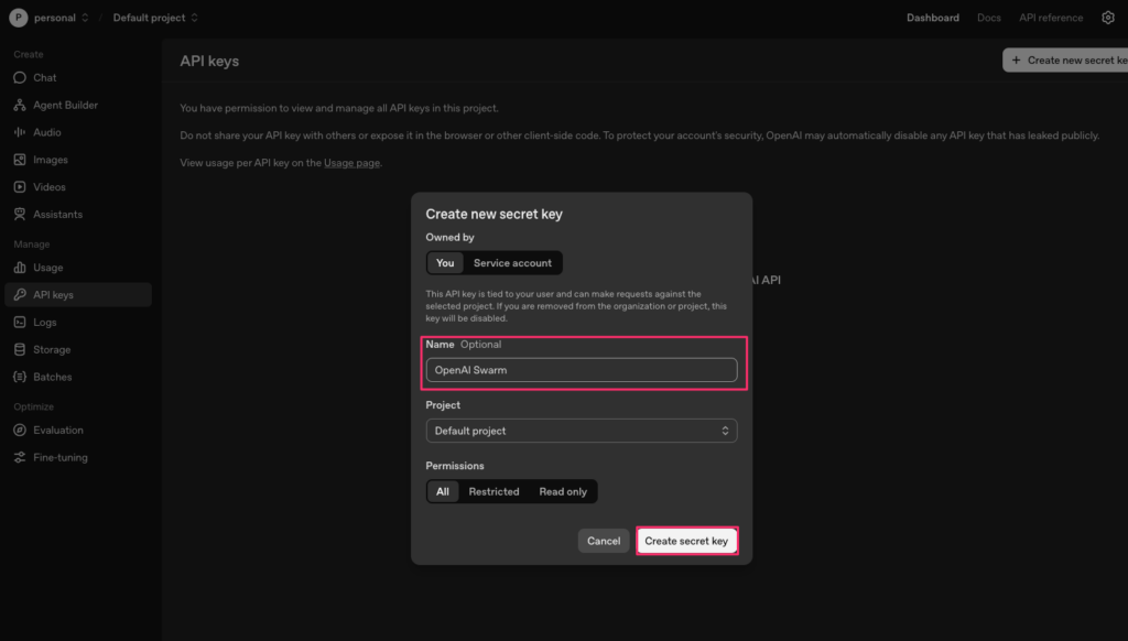 OpenAI-API 新しいAPIkeyの作成