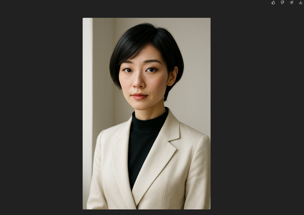 ChatGPTでDALL-E 3を使い、黒髪ショートの日本人女性の画像を生成した結果