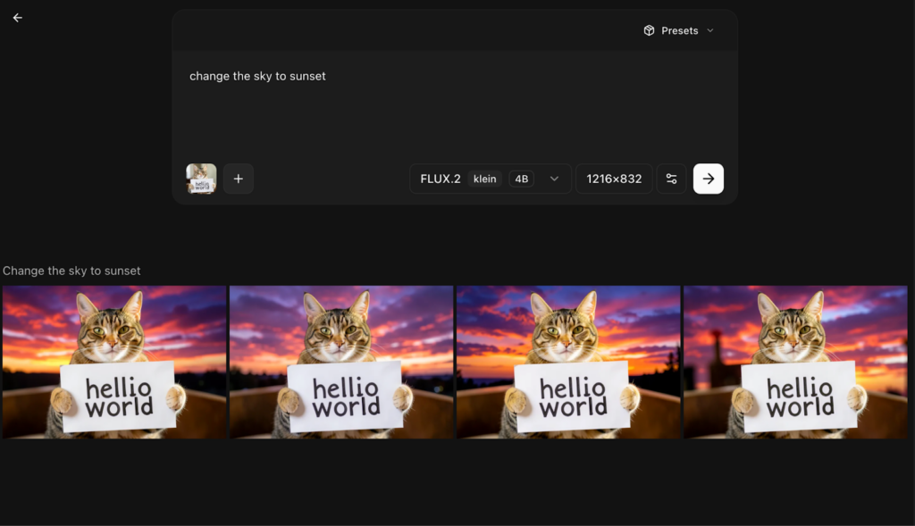 「change the sky to sunset」で出力した画像