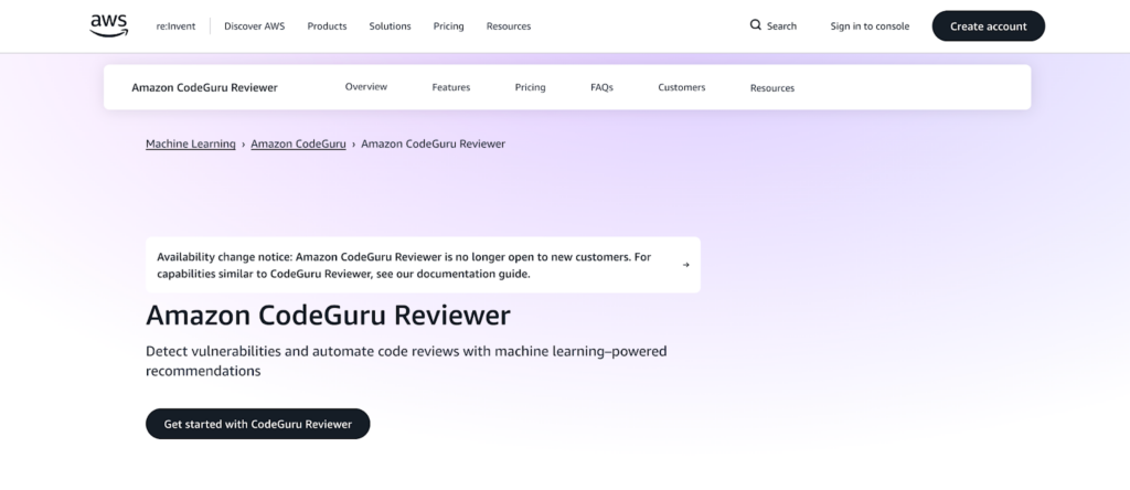 Amazon CodeGuru ReviewerのHP