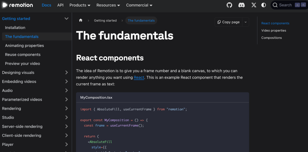 Remotion Studioの基礎説明ページ