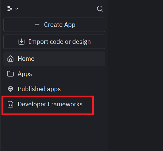 Developer Frameworksボタン位置