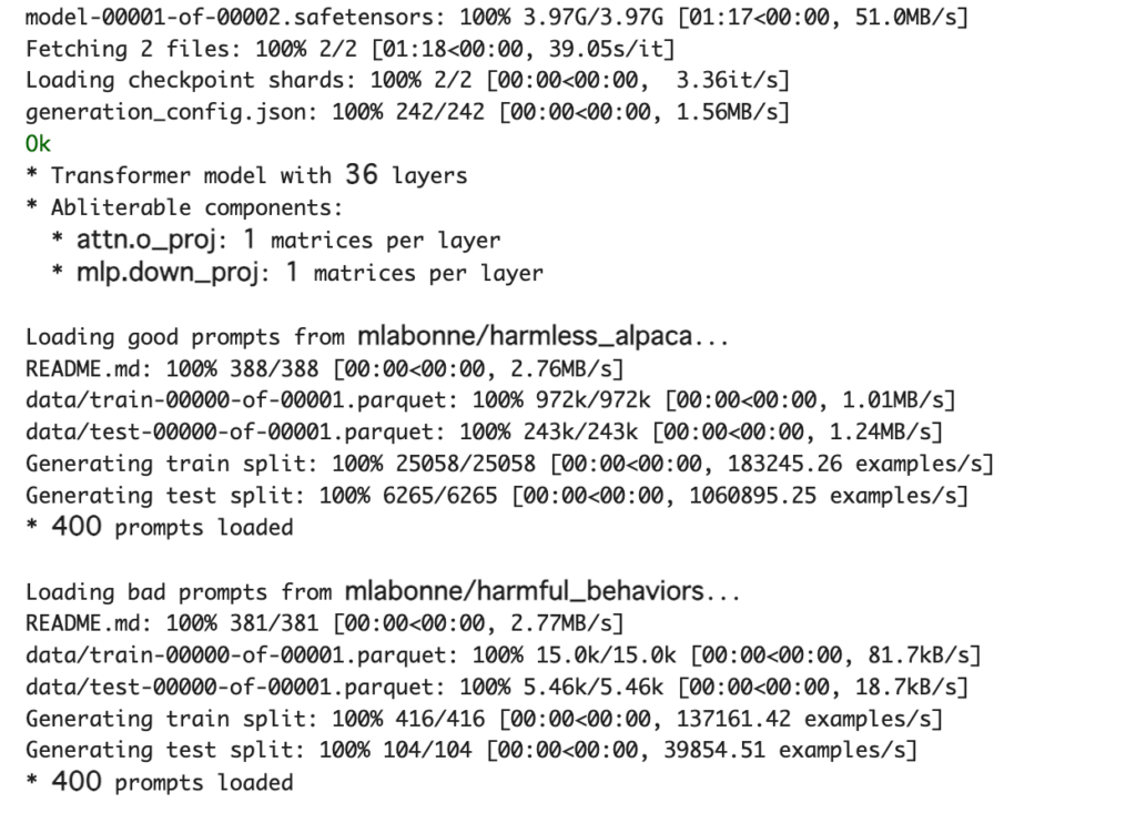 HereticをGoogle Colabで実行した際の画像