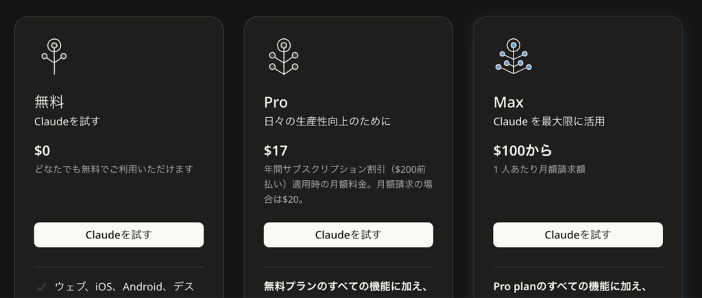 Claudeプランの料金