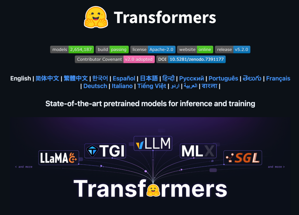 Hugging Face Transformersのトップ画像