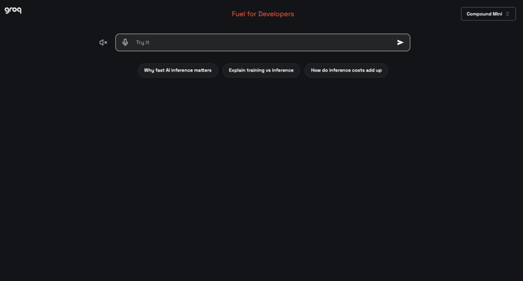 Groq Chatのトップページ