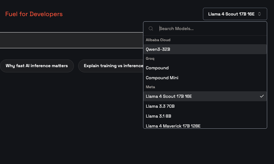 Groq Chatのモデル選択