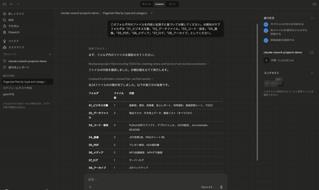 Claude Cowork Projects画面