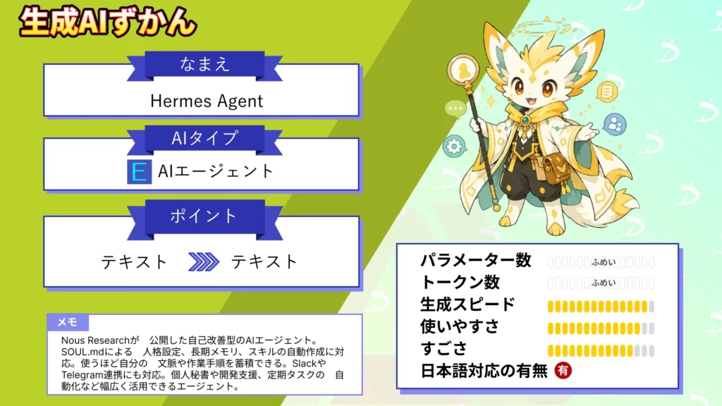 Hermes Agent とは GitHub スター 15万 超使えば使うほど 賢くなる AIエージェント 仕組み 特徴 使い方 解説