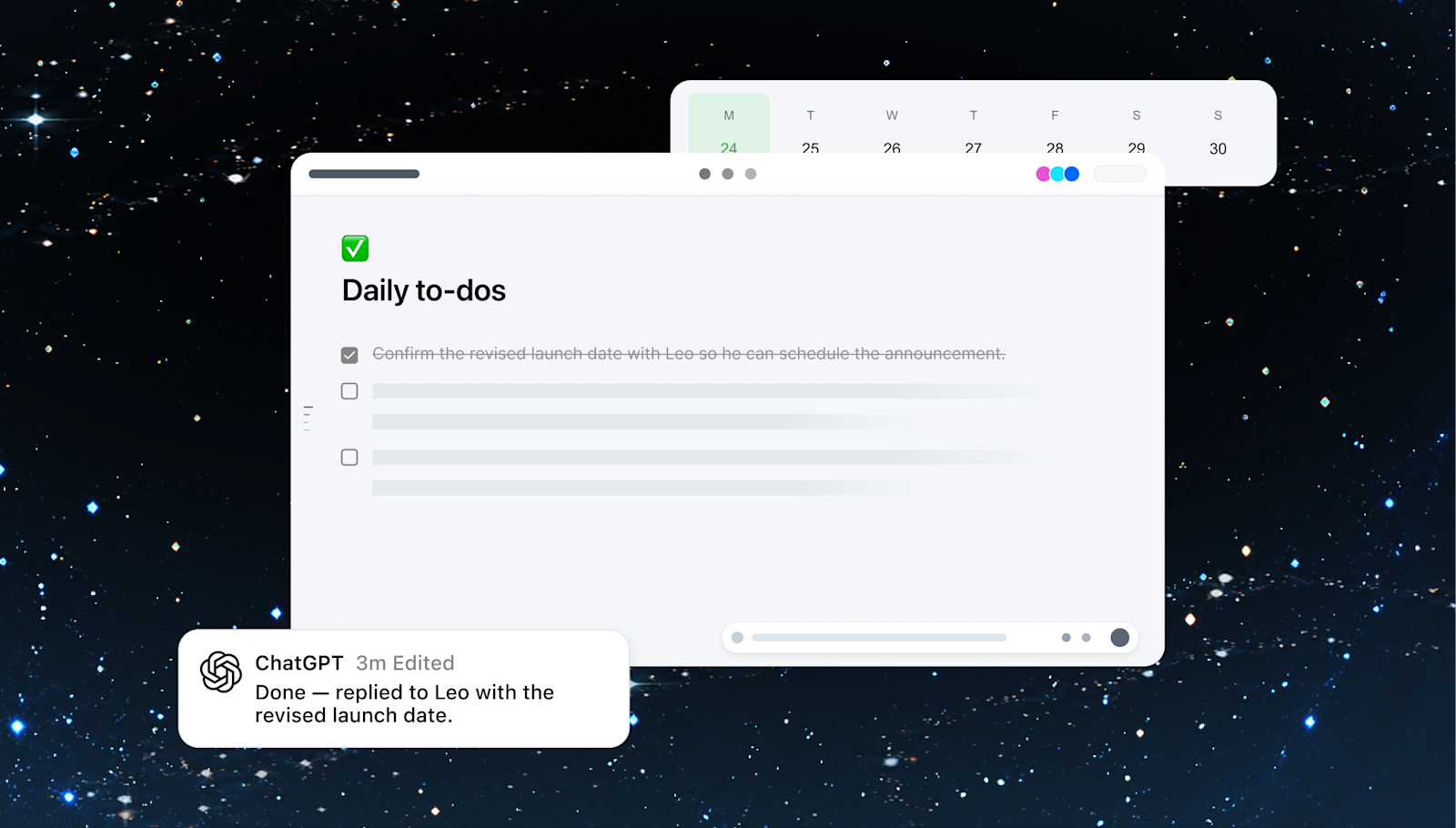 毎日のToDoリストとカレンダー、ChatGPTからの更新メモ