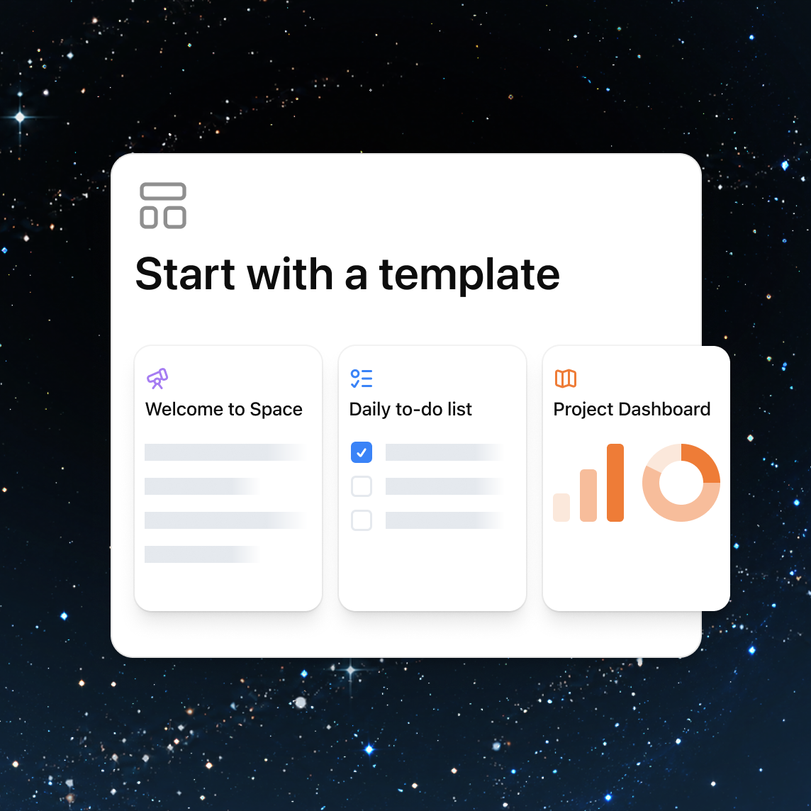 Spaceへようこそ・毎日のToDoリスト・プロジェクトダッシュボードのテンプレート