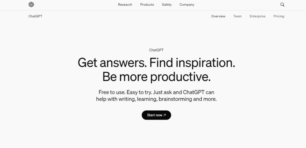 ChatGPT公式サイトのトップページ