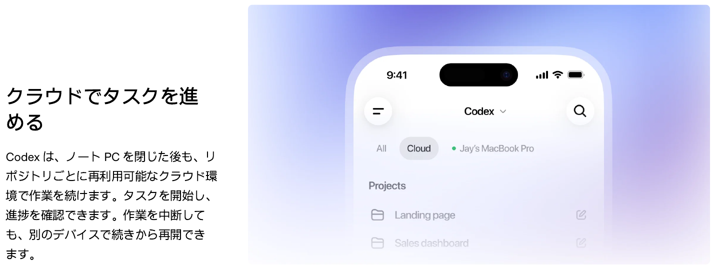 Image_Codex cloud tasks that continue after closing a laptop ノートPCを閉じた後もクラウドで作業を続けるCodexのクラウドタスク