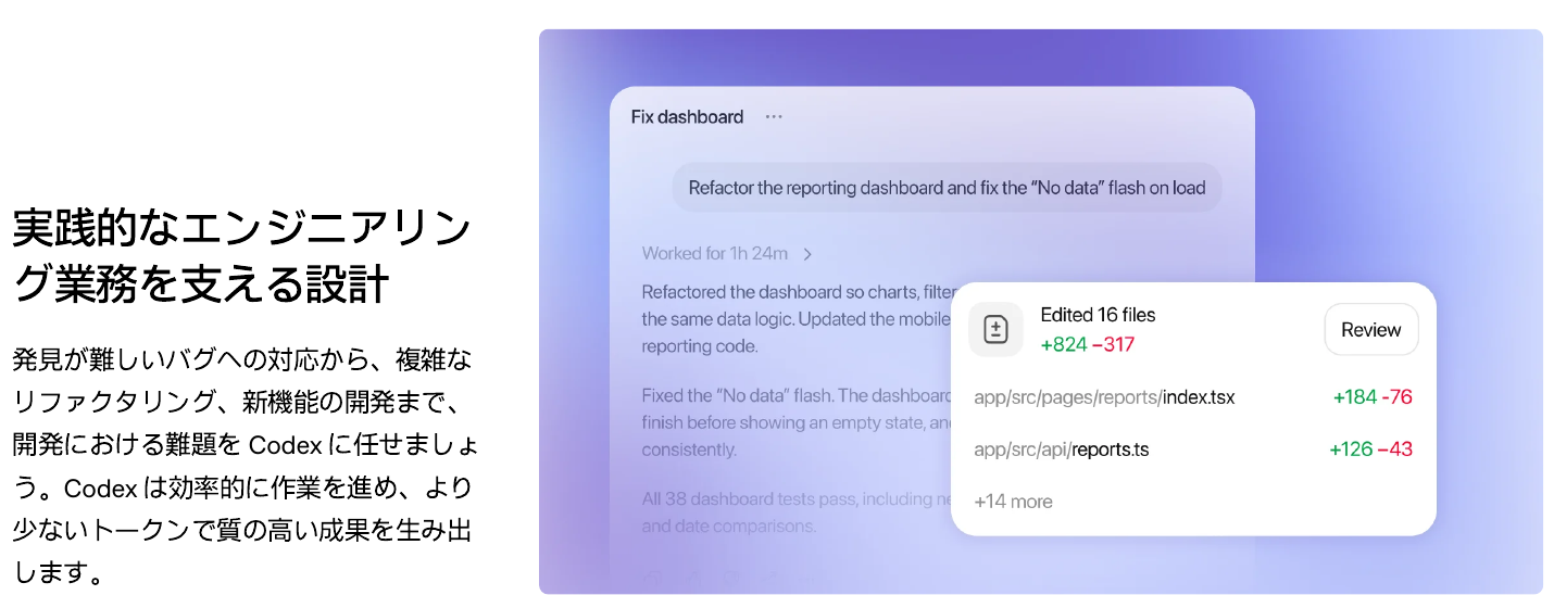Image_Codex engineering features for bug fixes and refactoring バグ対応やリファクタリングを任せられるCodexのエンジニアリング機能