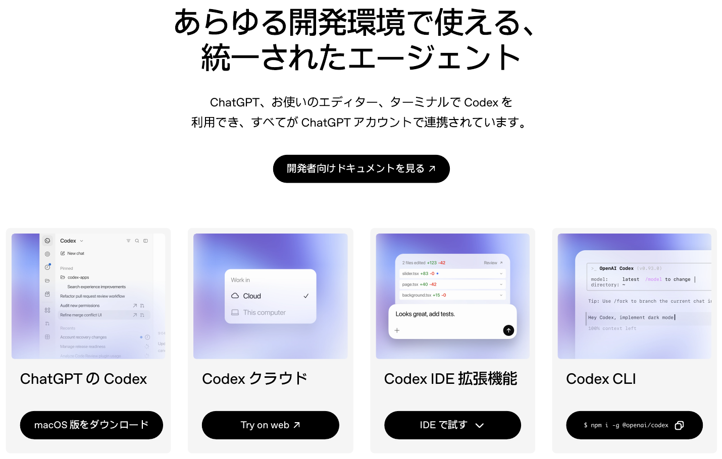 Image_Four Codex environments available in ChatGPT, cloud, IDE, and CLI ChatGPT・クラウド・IDE・CLIで使えるCodexの4つの利用環境