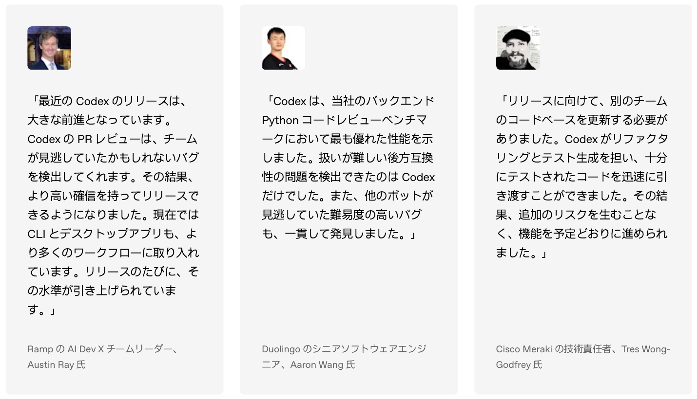 Image_Codex reviews from Ramp, Duolingo, and Cisco Meraki Ramp・Duolingo・Cisco MerakiによるCodexの評価