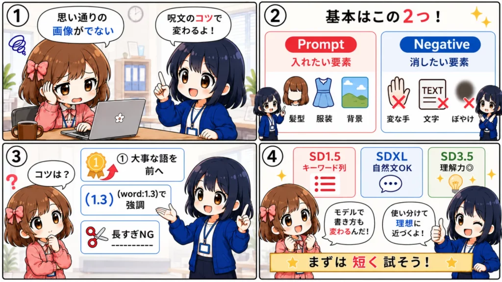使用するプロンプト（呪文）や入力のコツを知っておくことが重要