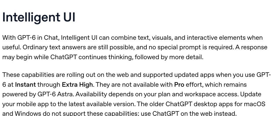 Image_Explanation of GPT-6 Intelligent UI and its availability with Pro reasoning GPT-6のIntelligent UIとPro推論での対応状況の説明