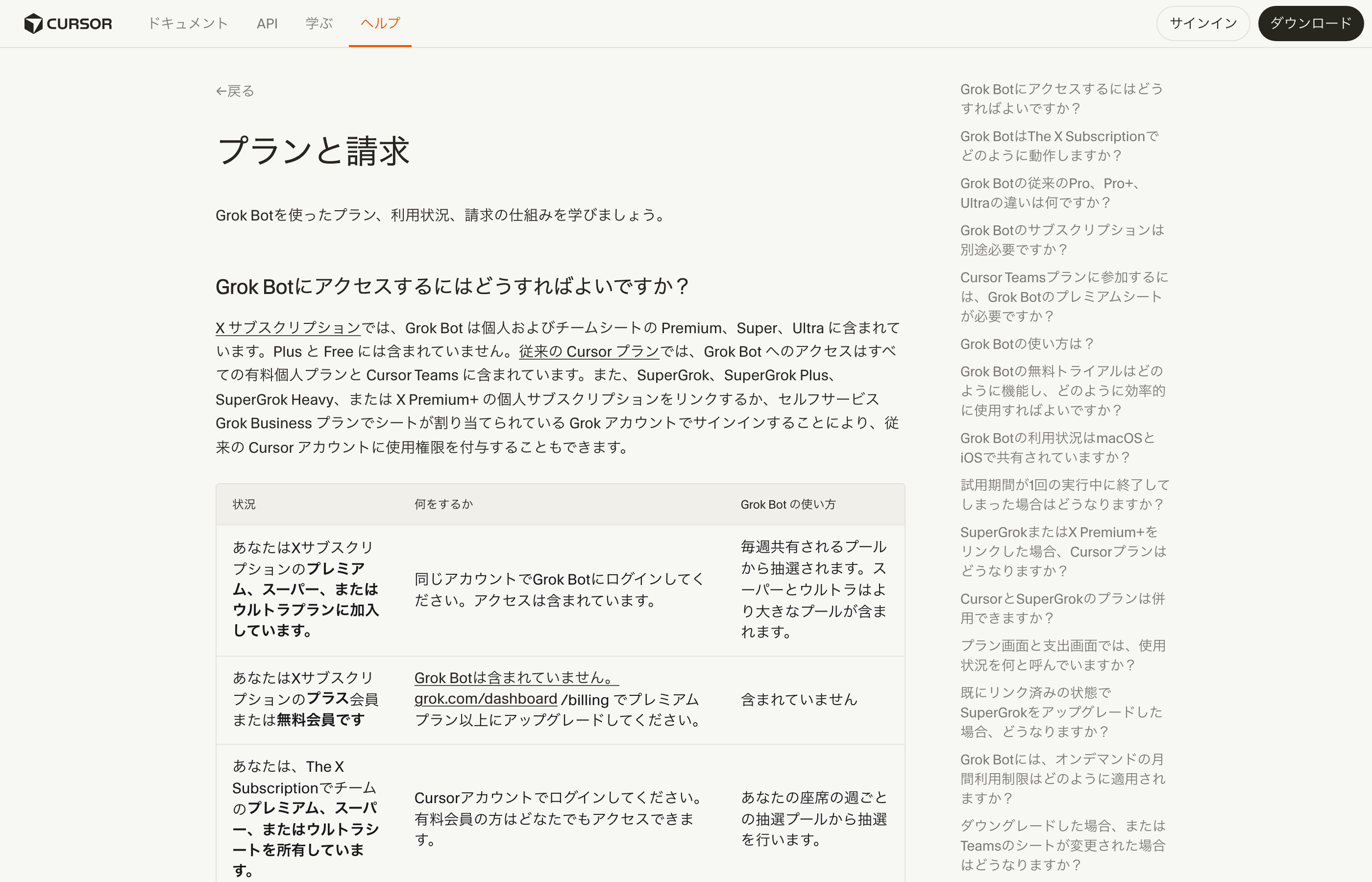 Image_Grok Bot plans and billing help page Grok Botのプランと請求の説明ページ