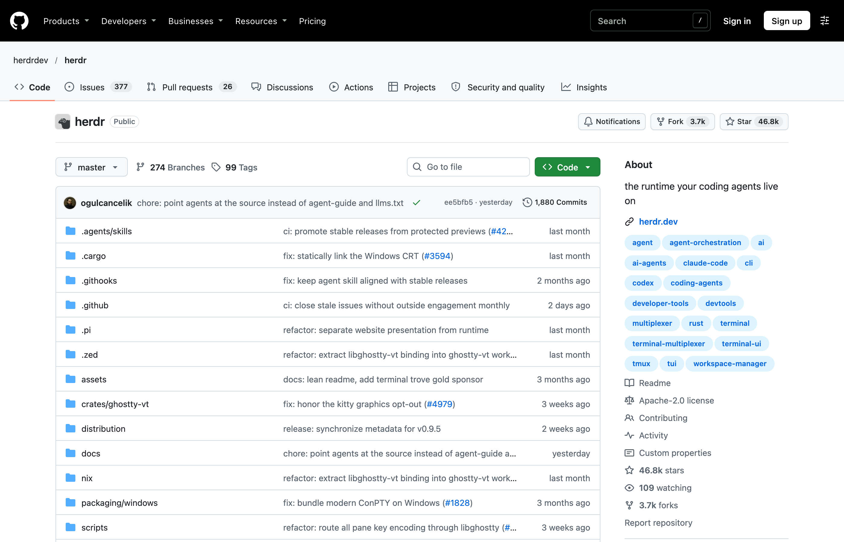 Image_Top page of the herdr GitHub repository herdrのGitHubリポジトリのトップページ