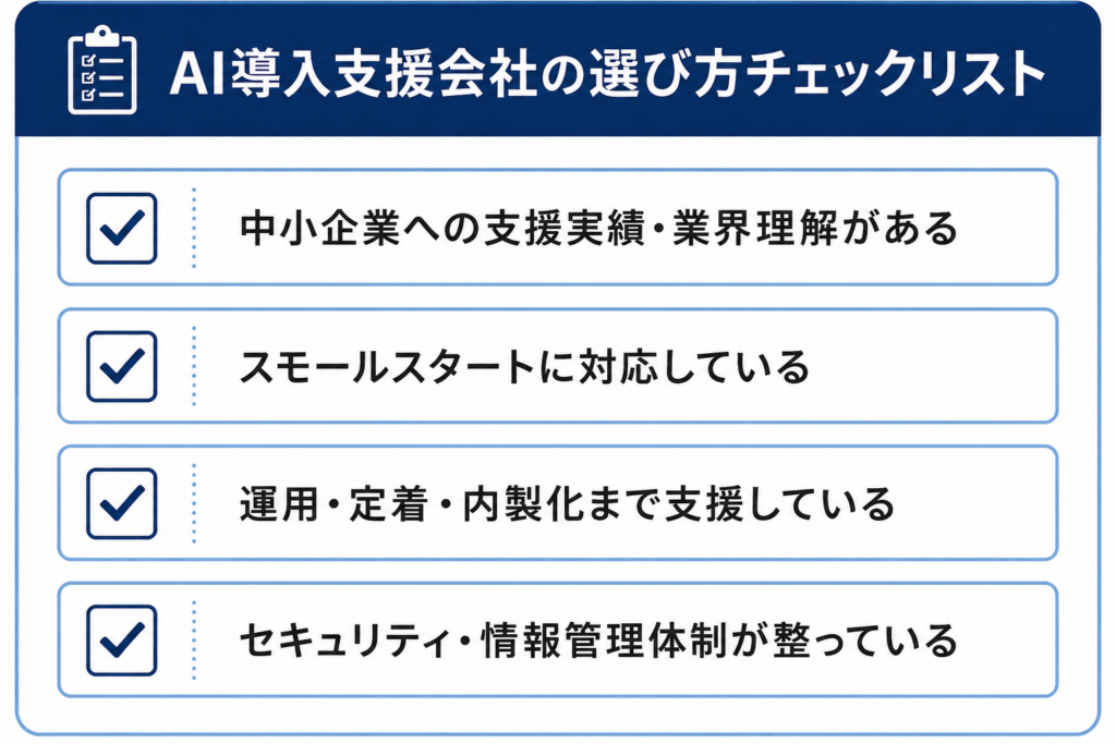 AI導入支援会社を選ぶ際のチェックリスト