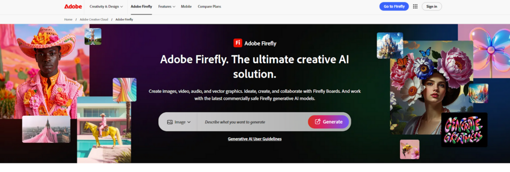 Adobe Fireflyのトップページ