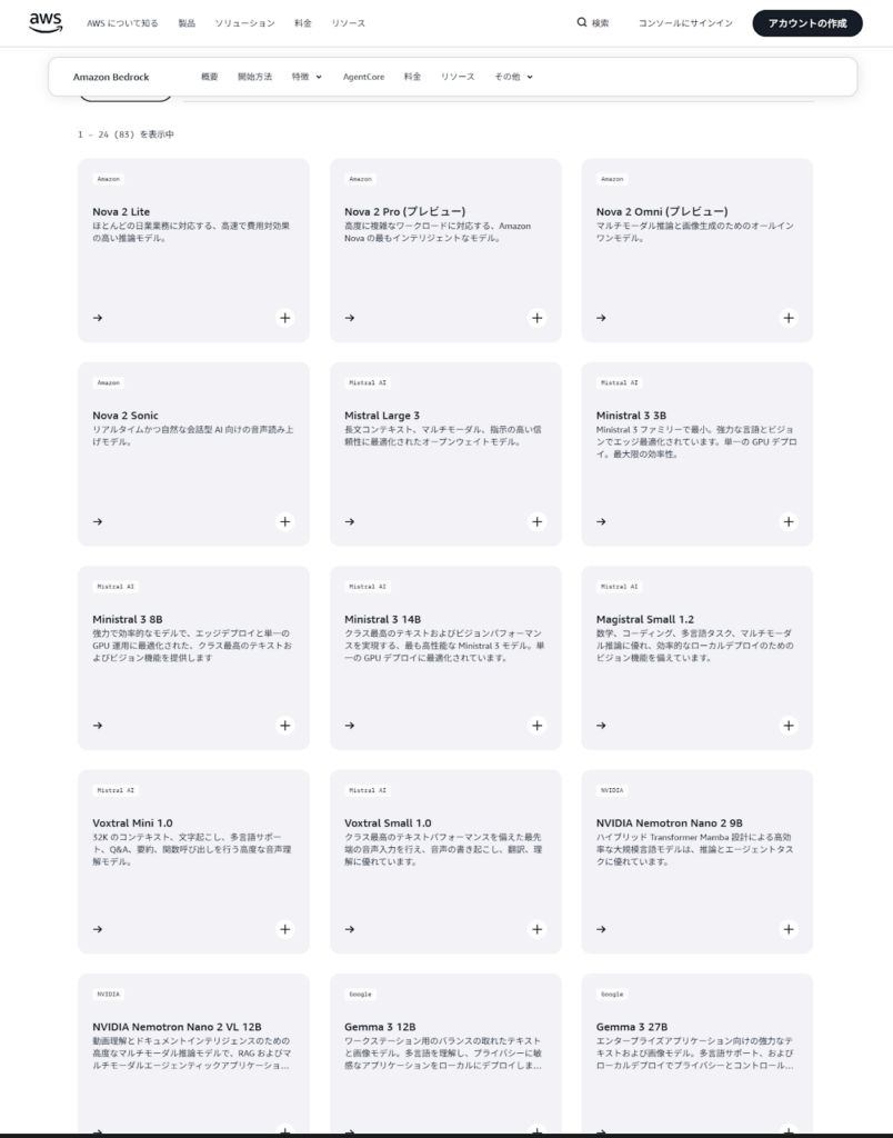 Amazon Bedrockのモデル一例