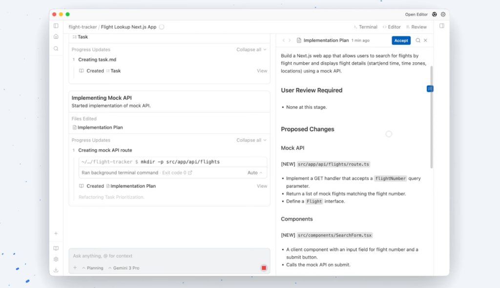 Google Antigravityの操作画面