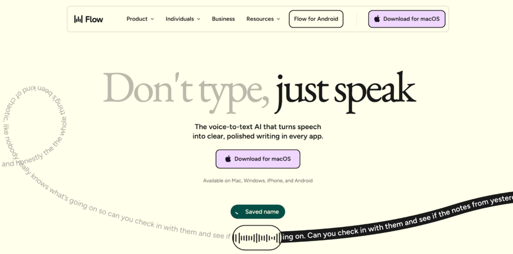 Wispr Flow トップ画面
