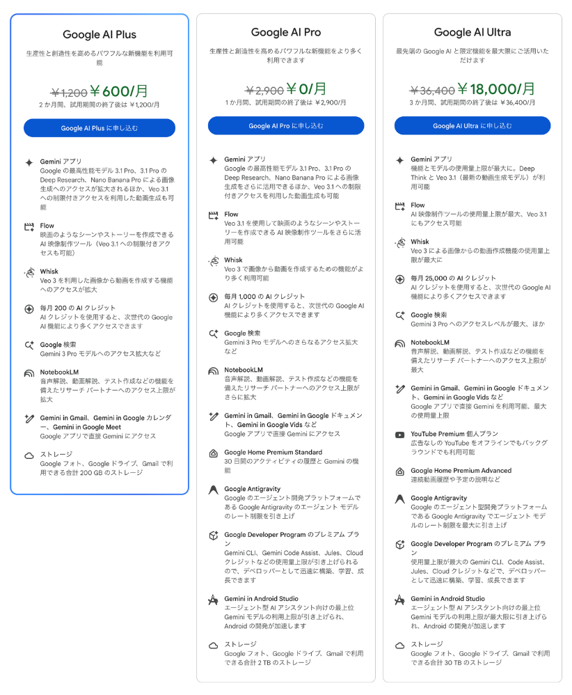 Google AI 申し込み画面