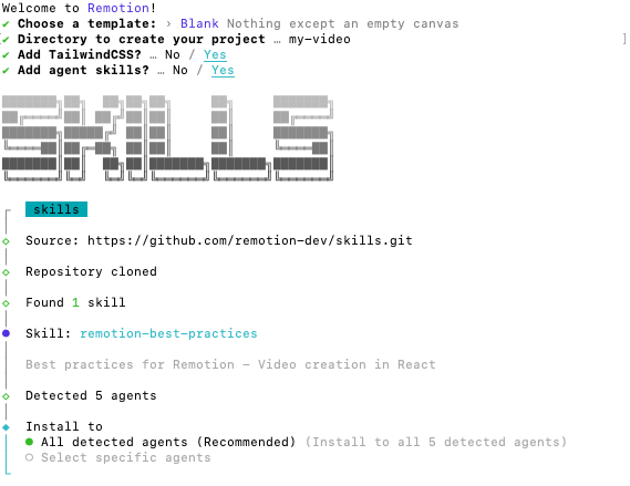 Remotionインストール完了画面