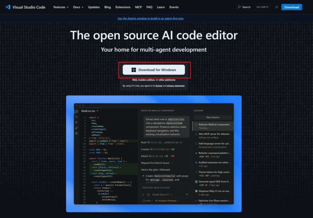 VS Codeインストーラーダウンロードサイト