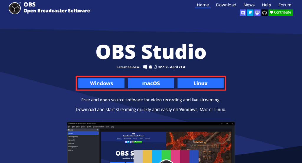 OBS Studioトップ画面