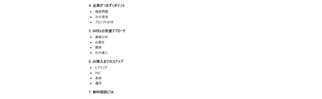 ChatGPTがホワイトペーパーの構成案を出力した画面(STEP1)