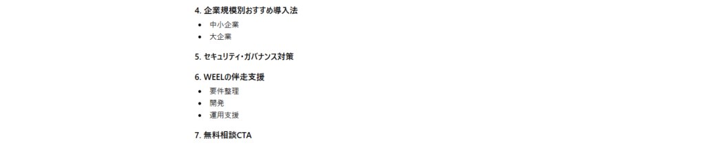 ChatGPTがホワイトペーパーの構成案を出力した画面(STEP1)