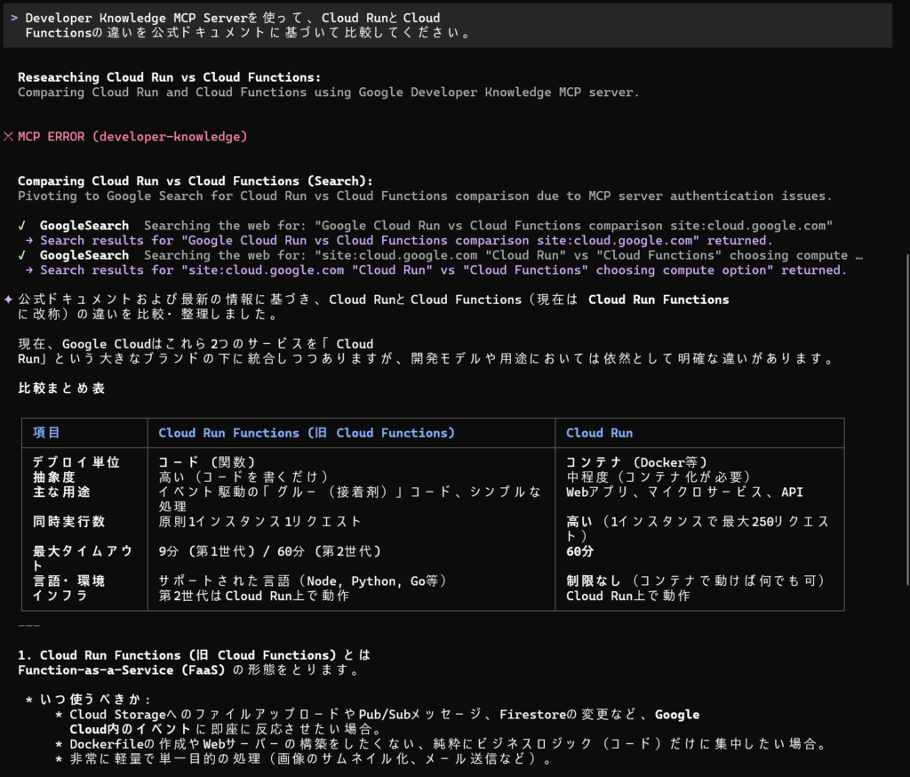 Gemini CLIでの実行結果