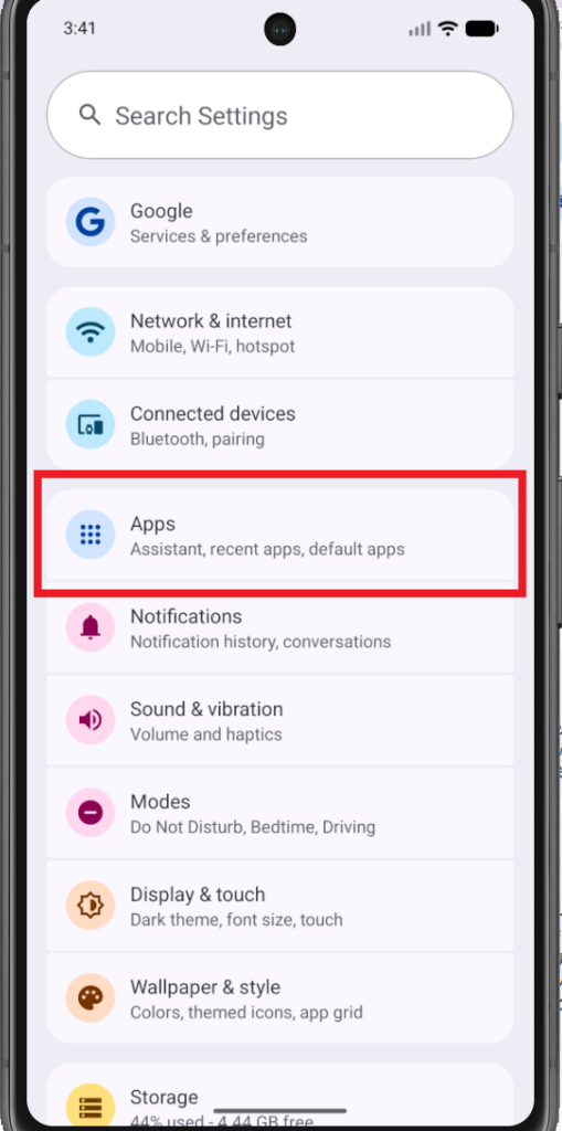 Androidのアプリ設定画面
